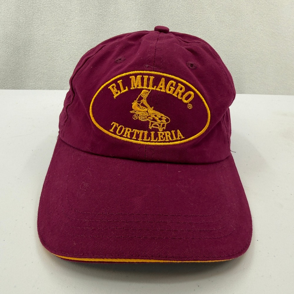 El Milagro Tortilleria Hat Adult OSFM Maroon San Marcos TX Embroidered Cotton